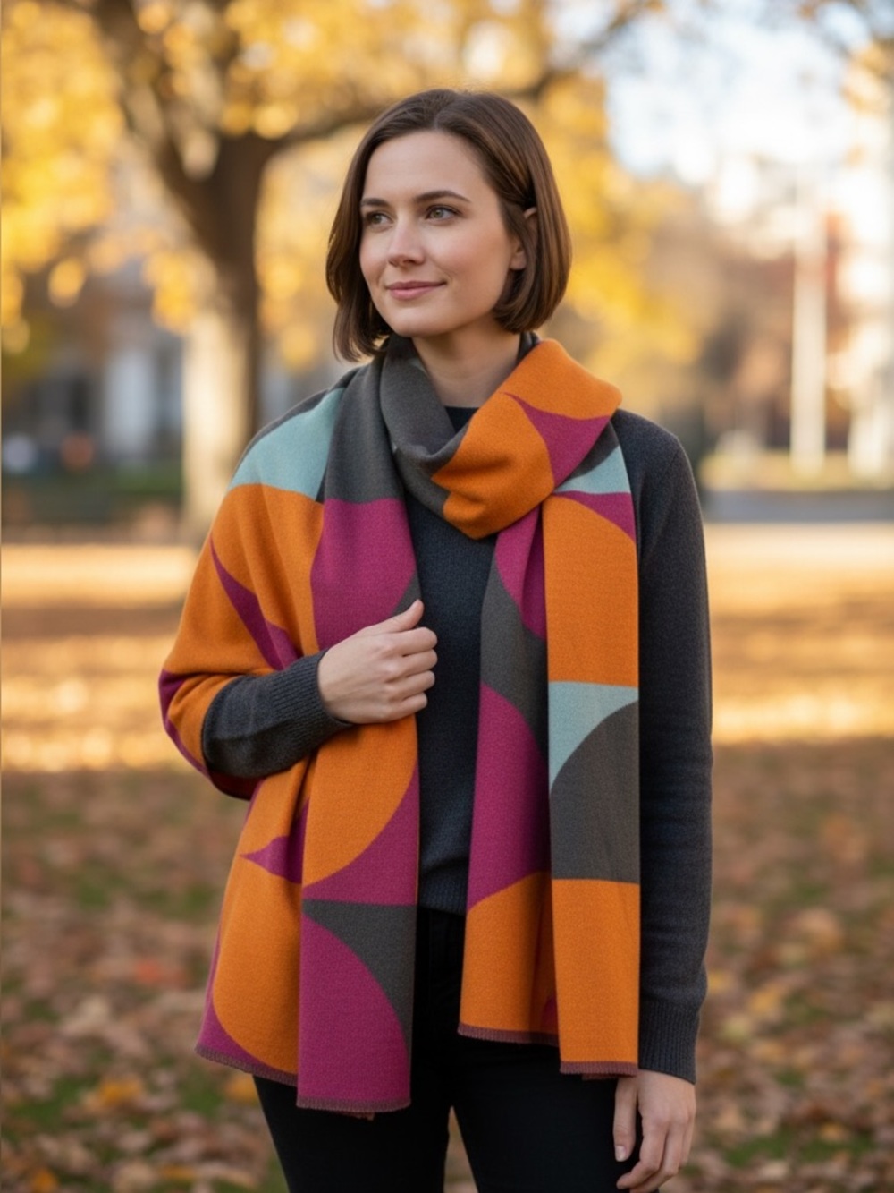 CASHMERE Geometric Orange & Magenta scarf NWT